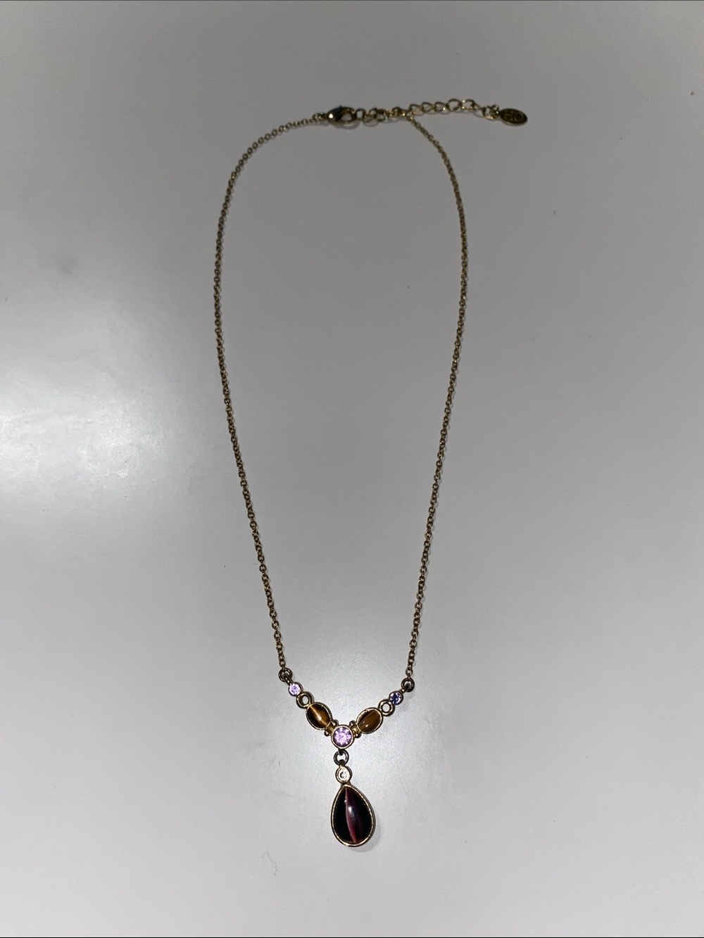 Gold-Tone Purple Teardrop Pendant Necklace